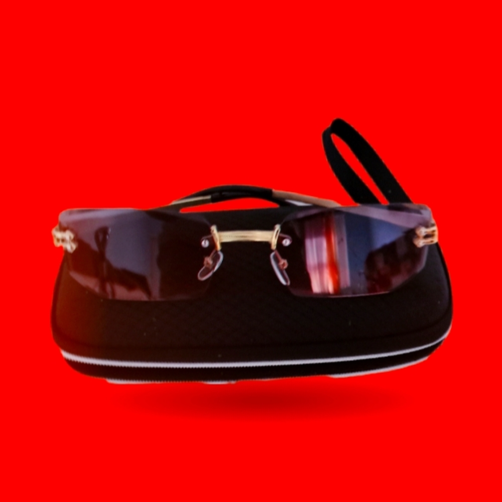 Designer inspired frameless sunglasses with case
